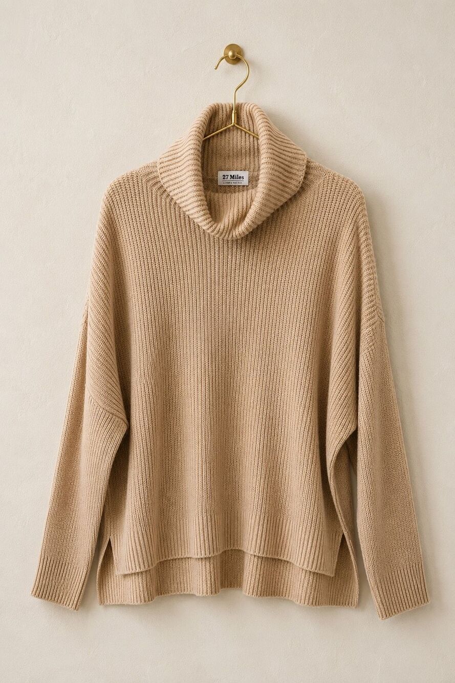 27 Miles Malibu Wool Cashmere Ribbed Cowl Neck High-Low Sweater, $325 One Size